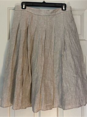 Land’s End 100% Linen Beige Lined Midi Skirt Women’s Size 10P